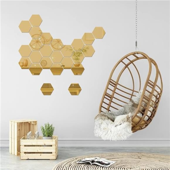 Wall Stickers,24PCS Gold Wall Decor Removable Mirror Stickers DIY Acrylic Mirror - Picture 4 of 6